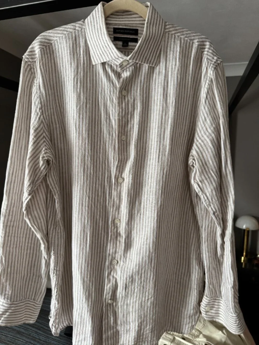Tailored Slim Fit Linen Stripe Shirt - Lg